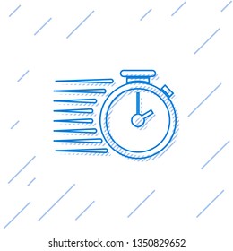 Blue Stopwatch line icon isolated on white background. Time timer sign. Vector Illustration