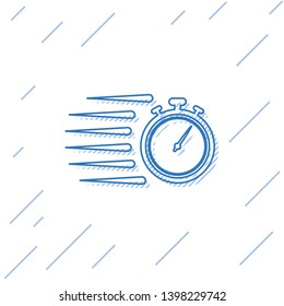 Blue Stopwatch line icon isolated on white background. Time timer sign. Chronometer sign. Vector Illustration
