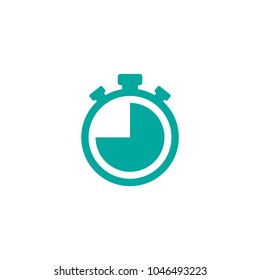 Blue stopwatch with quater. flat icon isolated on white. Fast time stop watch, limited offer, deadline symbol. Vector illustration. Clock pictogram.