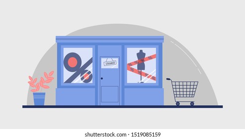 blue store building. discounts at a clothing store. sale! Vector flat style illustration.