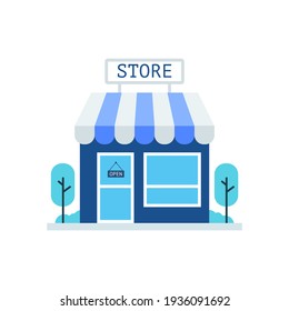 Blue store vector. Sign for promotion and websites. A simple store design for mobile application.
