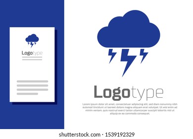 Blue Storm icon isolated on white background. Cloud and lightning sign. Weather icon of storm. Logo design template element. Vector Illustration