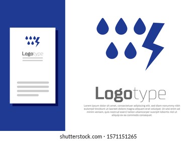 Blue Storm icon isolated on white background. Drop and lightning sign. Weather icon of storm. Logo design template element. Vector Illustration