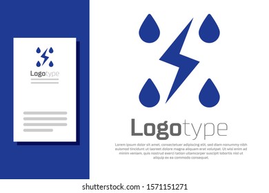 Blue Storm icon isolated on white background. Drop and lightning sign. Weather icon of storm. Logo design template element. Vector Illustration