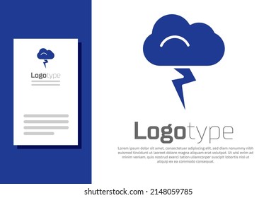 Blue Storm icon isolated on white background. Cloud and lightning sign. Weather icon of storm. Logo design template element. Vector Illustration