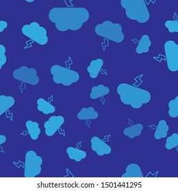 Blue Storm icon isolated seamless pattern on blue background. Cloud and lightning sign. Weather icon of storm.  Vector Illustration