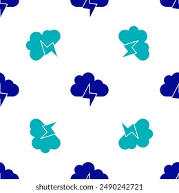 Blue Storm icon isolated seamless pattern on white background. Cloud and lightning sign. Weather icon of storm.  Vector