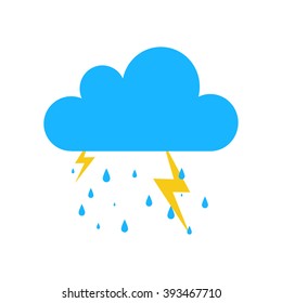 Blue Storm rain icon isolated on background. Modern simple flat sign. Business, internet weather concept. Trendy nature vector lightning bolt symbol for web site design. Logo illustration.