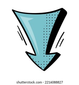 Blue Straight Arrow with Pointed End and Dots Doodle Style Vector Element