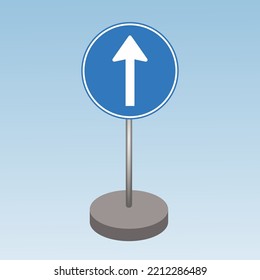 Blue Straight Forward Traffic Road Sign Vector Illustration