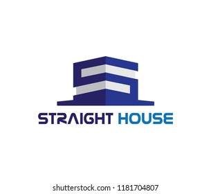 blue straight house logo vector
