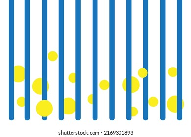 Blue straight line. on a white background. There is a yellow circle. Beautiful pattern, beautiful style concept.