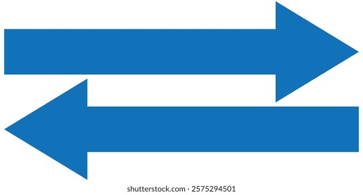 Blue Straight long double vector arrow. Horizontal long straight arrow with two left and right pointers. Blue width symbol. Arrow pointing, trendy long arrows left and right in flat style. Eps 10. 