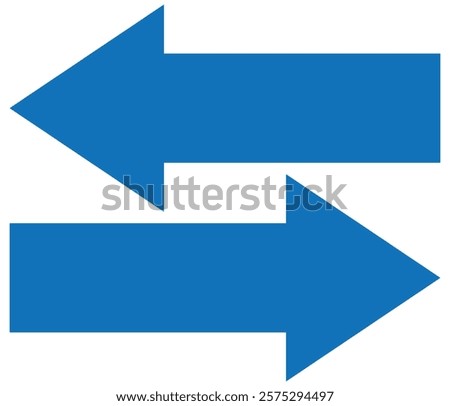 Blue Straight long double vector arrow. Horizontal long straight arrow with two left and right pointers. Blue width symbol. Arrow pointing, trendy long arrows left and right in flat style. Eps 10. 