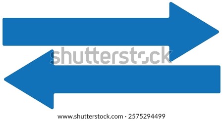 Blue Straight long double vector arrow. Horizontal long straight arrow with two left and right pointers. Blue width symbol. Arrow pointing, trendy long arrows left and right in flat style. Eps 10. 