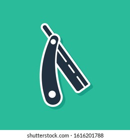 Blue Straight razor icon isolated on green background. Barbershop symbol.  Vector Illustration