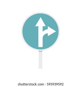 Blue straight or right turn ahead road siign icon in flat style isolated on white background vector illustration