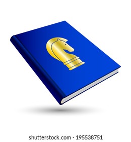 blue strategy book with gold business 3d icon horse