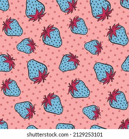 blue strawberries with dot polka vecbackgroundtor seamless pattern colorful strawberry wallpaper vector 