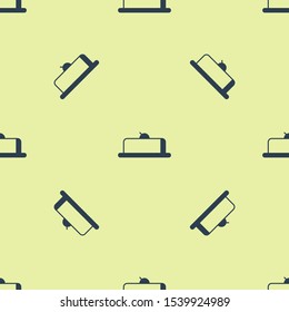 Blue Strawberry cheesecake slice with fruit topping icon isolated seamless pattern on yellow background.  Vector Illustration