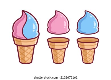 Blue and Strawberry Ice Cream Cartoon