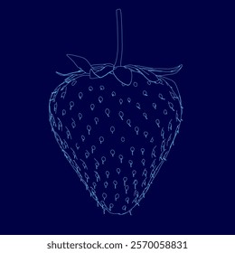 Blue strawberry with a leaf on top. The image is of a close up of a strawberry