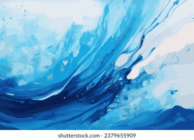 Blue streaks of oil paints on water background. 