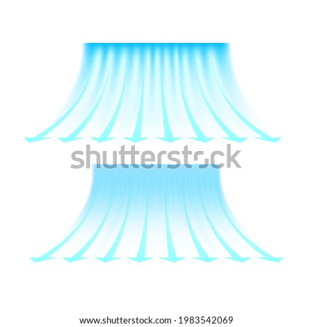 Blue stream of cold air from the conditioner. Clean fresh air flow. Wind direction. Isolated on white background.