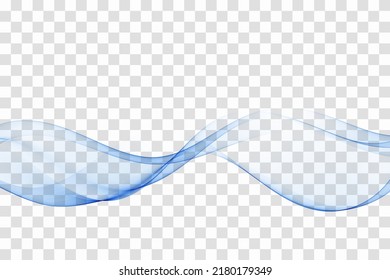 Blue stream of transparent smoky vector wave on a transparent background.