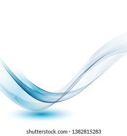 Blue stream of wavy lines in the form of a wave of smoke. Abstract vector wave background