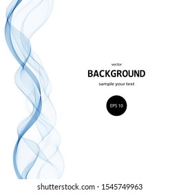 Blue stream of wavy lines in the form of a wave of smoke. Abstract vector wave background