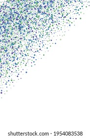 Blue Streamer Ball Background. Green Confetti Top. Dot Fall Illustration. Purple Surprise Circle.