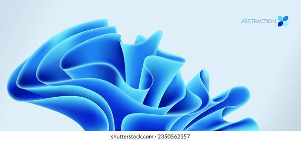 Blue streaming fabric abstract modern minimal background. Wavy layered textile, flowing silky cloth vector modern background. Blue waves abstract shape