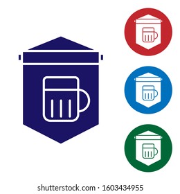 Blue Street signboard with glass of beer icon isolated on white background. Suitable for advertisements bar, cafe, pub, restaurant. Set color icons in circle buttons. Vector Illustration