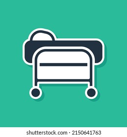 Blue Stretcher icon isolated on green background. Patient hospital medical stretcher.  Vector