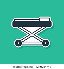 Blue Stretcher icon isolated on green background. Patient hospital medical stretcher.  Vector