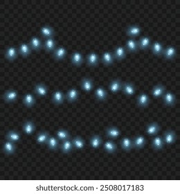 Blue string lights on dark background, creating a festive mood. Vector illustration
