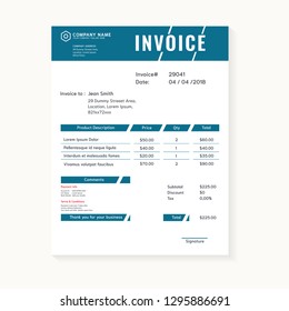 Blue strip business invoice vector template