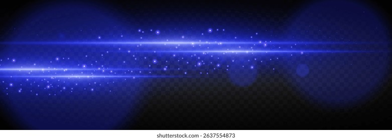 Blue strip of light with sparkles and highlights. On a transparent background