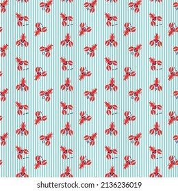 blue stripe background with funny lobster