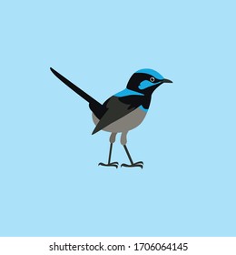 Blue Stripe Bird Flat Vector Minimalist Illustration