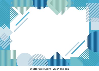 Blue stripe frame background with various shapes and copy space. Vector illustration.