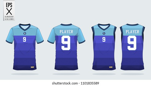 Blue stripe Pattern t-shirt sport design template for soccer jersey, football kit and tank top for basketball jersey. Sport uniform in front and back view. T shirt mock up for sport club. Vector.