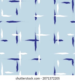 Blue stripe seamless pattern. watercolor line tartan texture. Japanese motif vector plaid checkered fabric, hand drawn brush strokes background