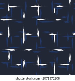 Patrón transparente de rayas azules. textura tartán de línea de acuarela. Tejido de cuadros de plaqueta vectorial japonés, fondo de pincel dibujado a mano