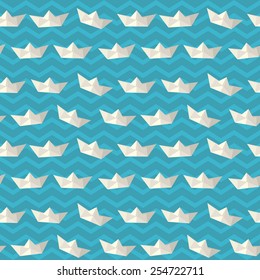 Blue stripe spring vintage paper ship poly pattern
