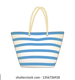 Blue stripe tote bag, summer beach bag, shopping bag, vector illustration sketch template