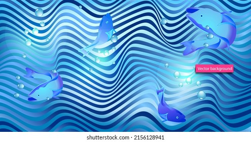 Fondo de rayas azules con peces