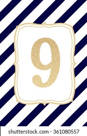 Blue striped background with frame 9 glitter gold card