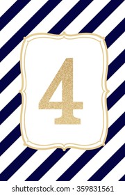 Blue striped background with frame number  4 glitter gold card. eps 10 